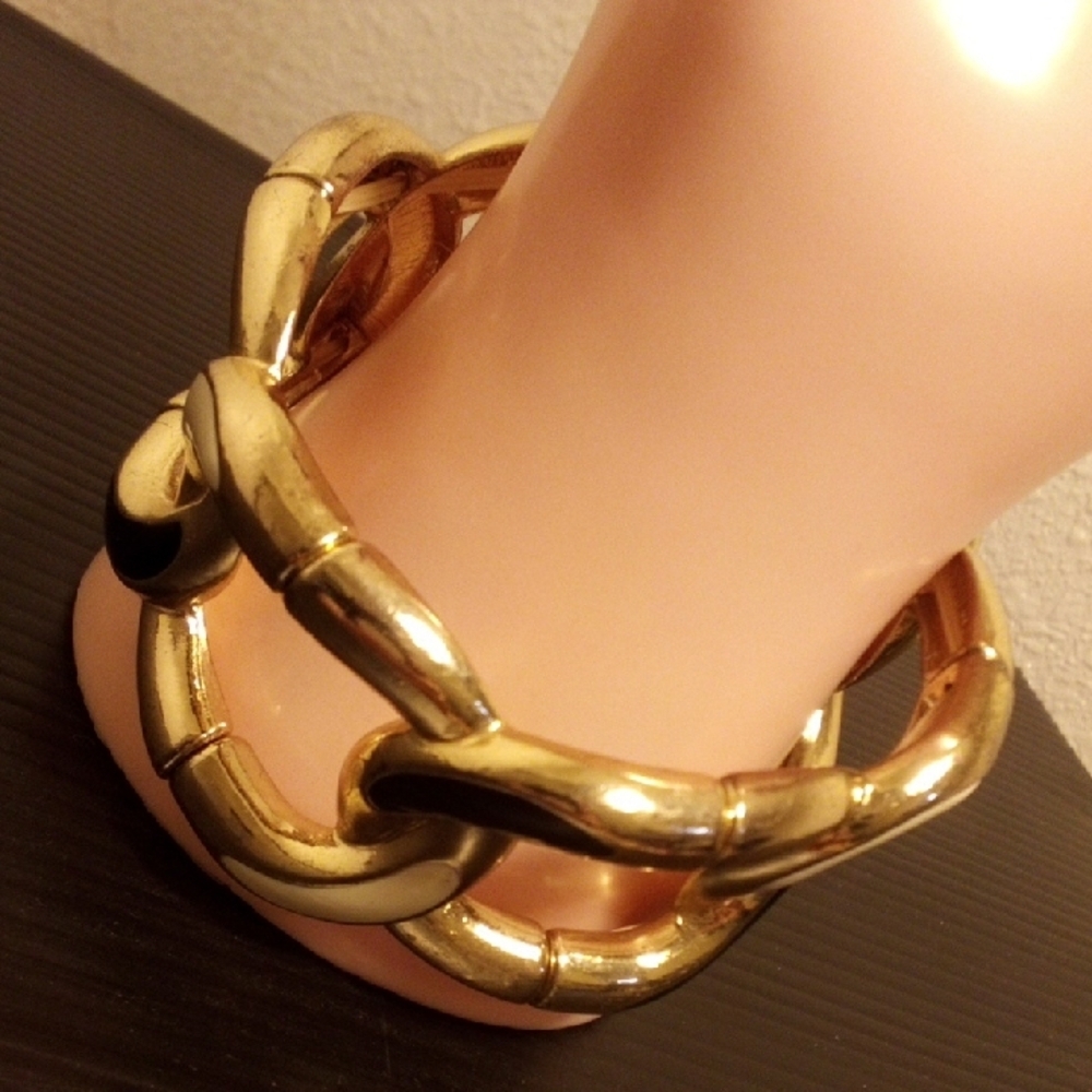 Gold Link Chain Bracelet with Black Accent - Women Jewelry